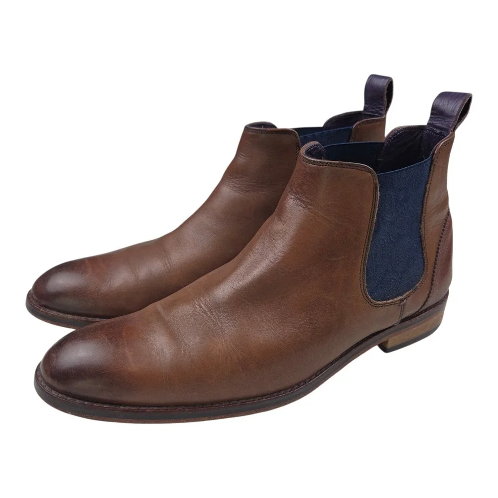 Ted Baker Camroon 4 Chelsea Boots US 10 Brown Leather Paisley Gusset Dress Shoes